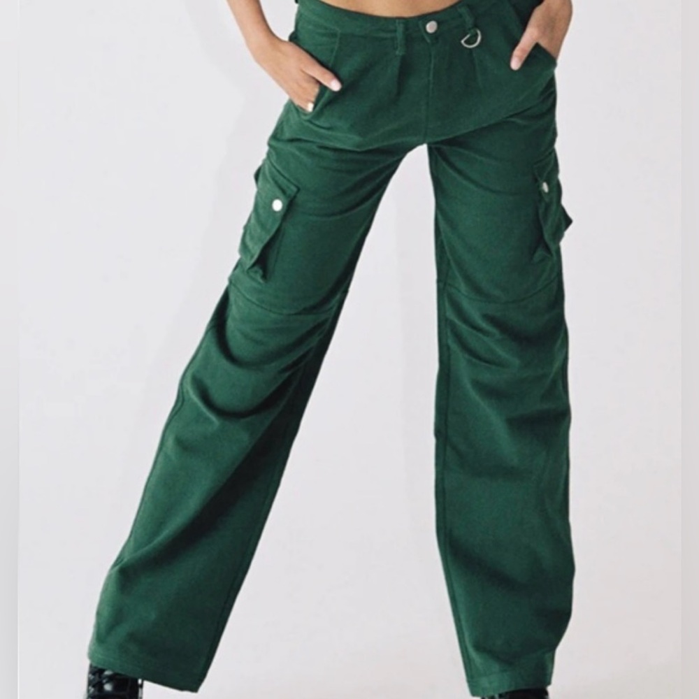 NWT PRINCESS POLLY PAIGE MID RISE CARGO JEAN DENIM GREEN SIZE 10 1174316 - Picture 2 of 3
